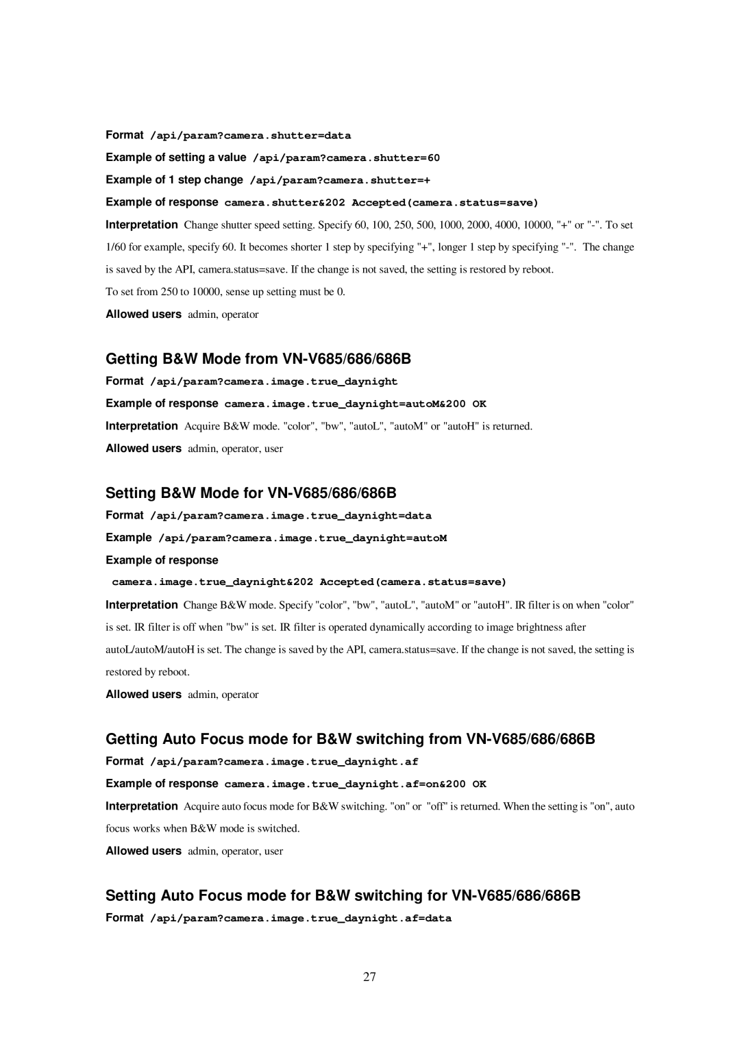 JVC 686U, 686BU, VN-V685U manual Getting B&W Mode from VN-V685/686/686B, Setting B&W Mode for VN-V685/686/686B 