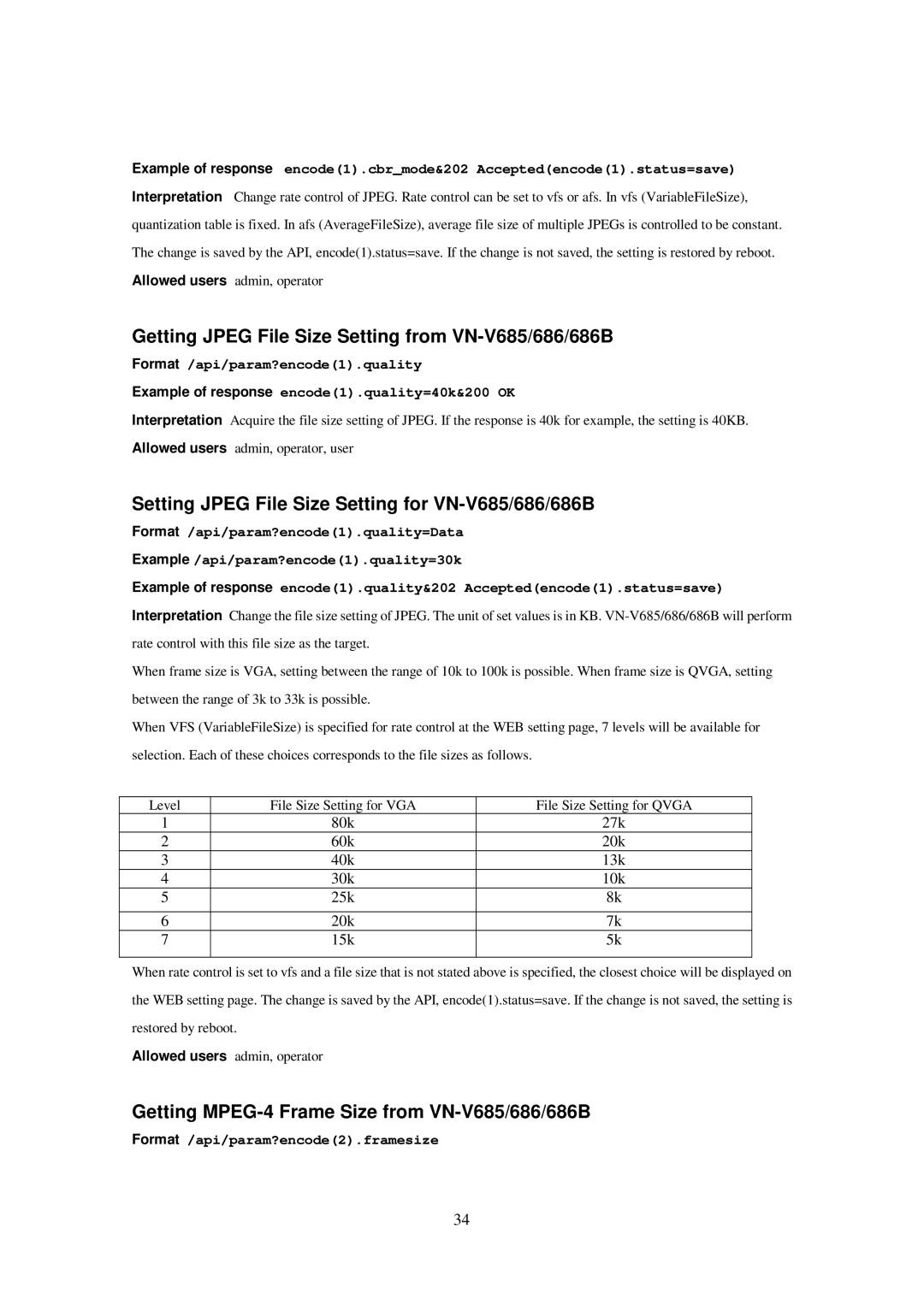 JVC 686BU, 686U Getting Jpeg File Size Setting from VN-V685/686/686B, Setting Jpeg File Size Setting for VN-V685/686/686B 