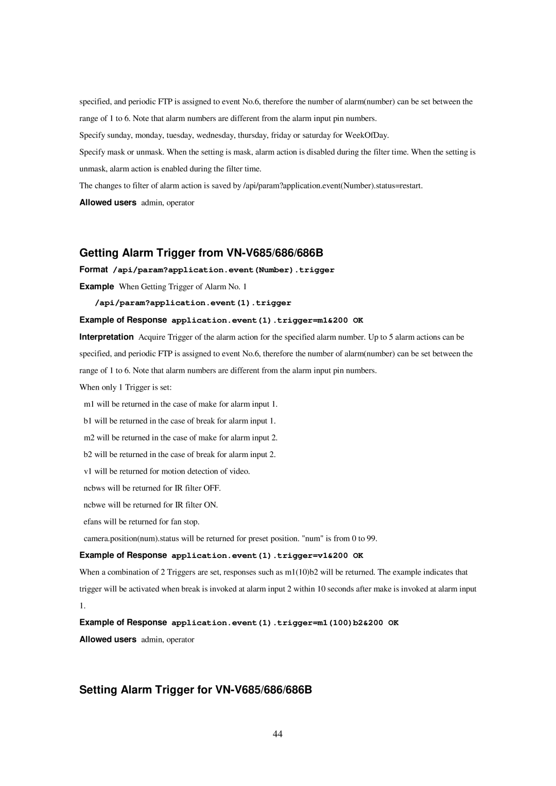 JVC VN-V685U, 686U, 686BU manual Getting Alarm Trigger from VN-V685/686/686B, Setting Alarm Trigger for VN-V685/686/686B 