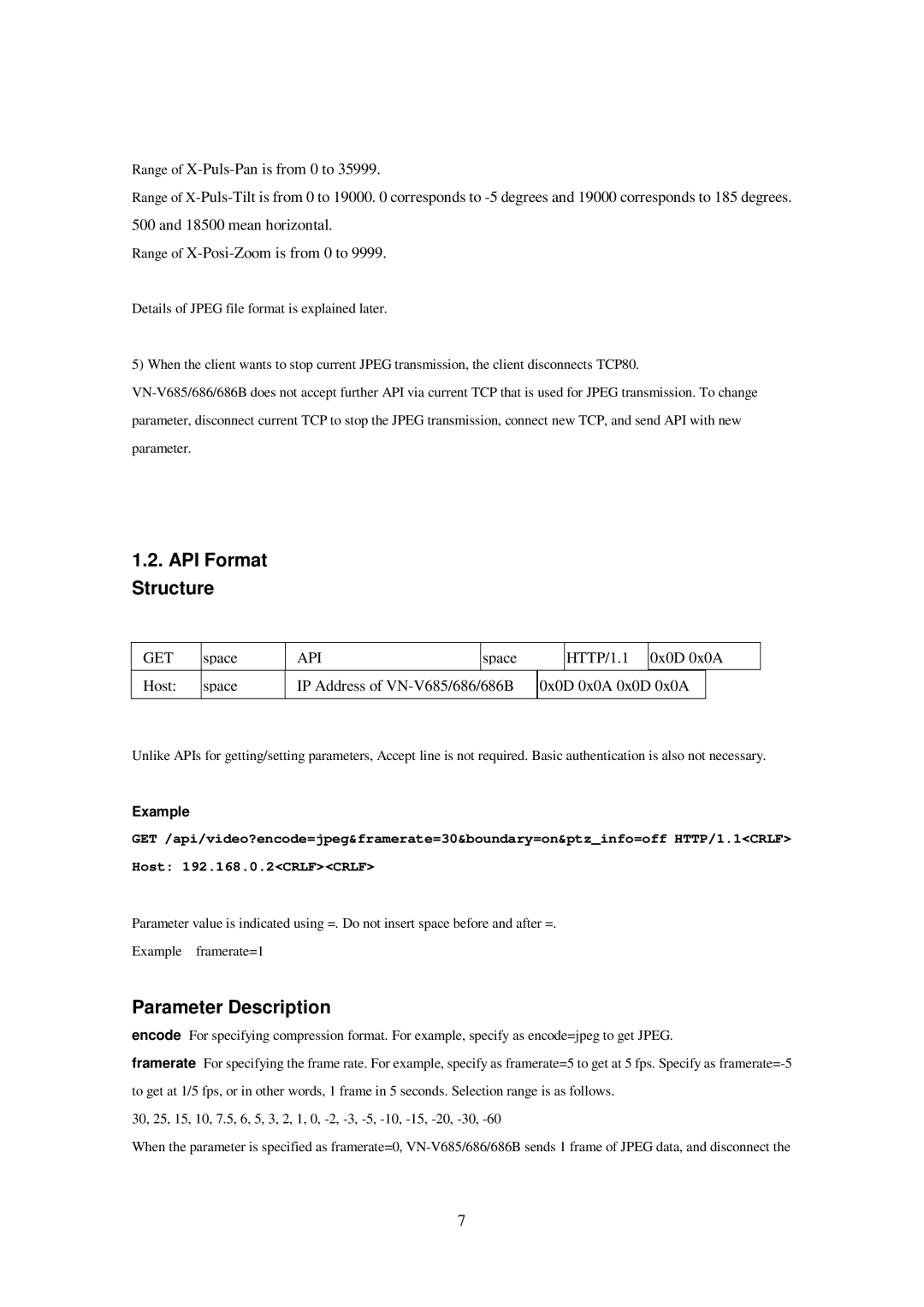 JVC 686BU, 686U, VN-V685U manual API Format Structure, Parameter Description 