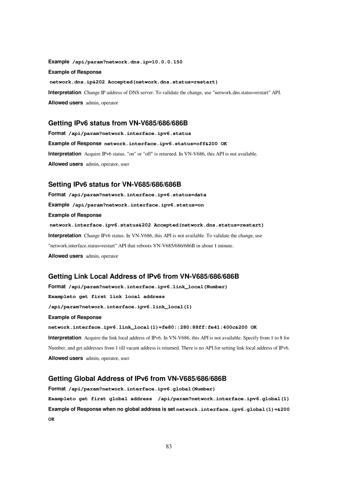 JVC VN-V685U, 686U, 686BU manual Getting IPv6 status from VN-V685/686/686B, Setting IPv6 status for VN-V685/686/686B 