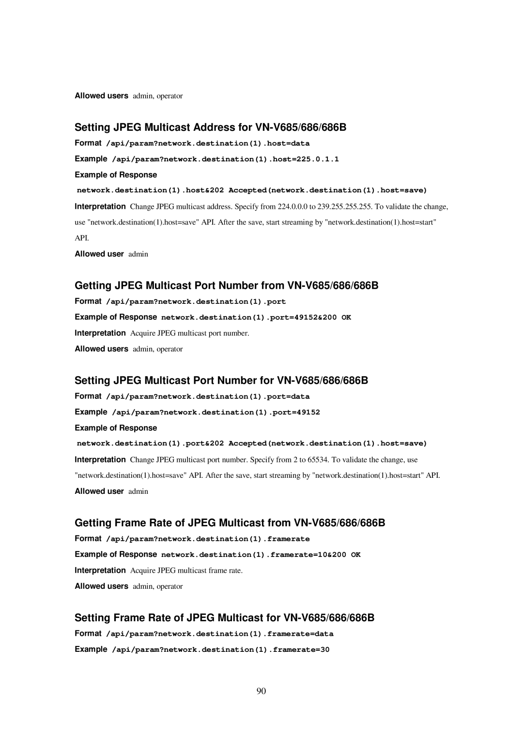 JVC 686U Setting Jpeg Multicast Address for VN-V685/686/686B, Getting Jpeg Multicast Port Number from VN-V685/686/686B 