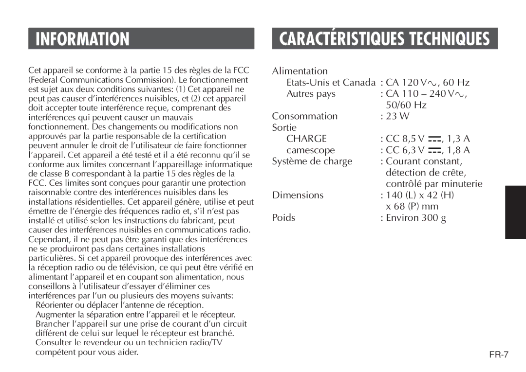 JVC AA V15U manual Information, Caractéristiques Techniques 