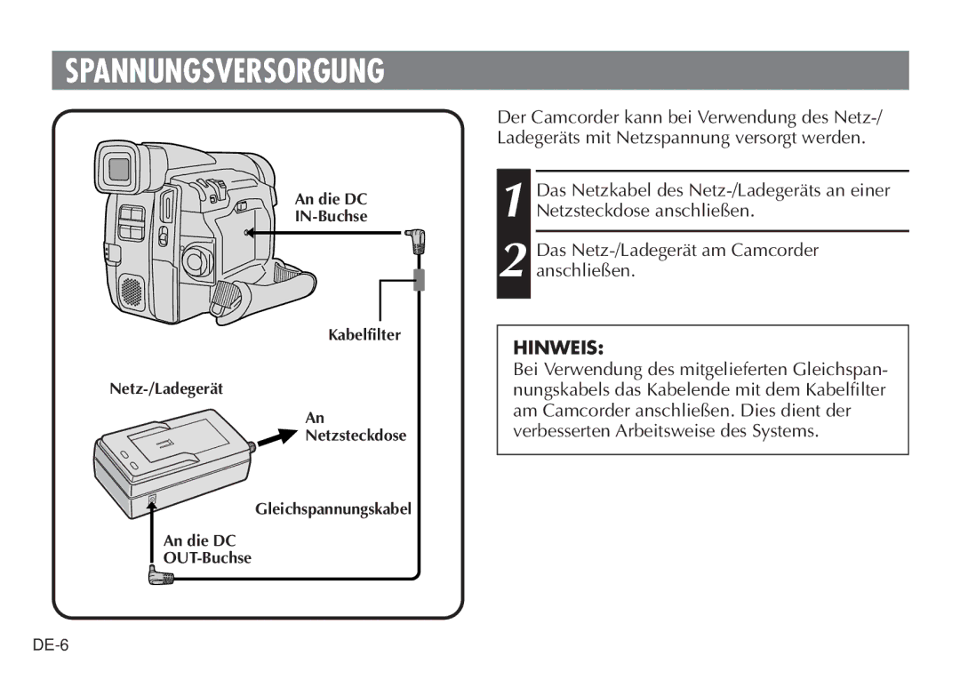 JVC AA-V20EG/EK manual Spannungsversorgung 