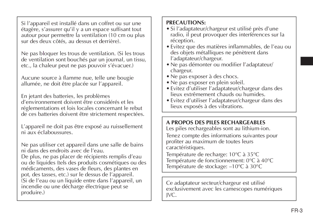 JVC AA-V20EG/EK manual Precautions 