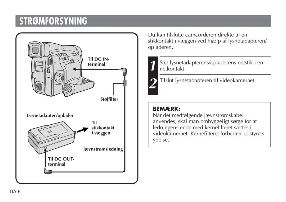 JVC AA-V20EG/EK manual Strømforsyning 