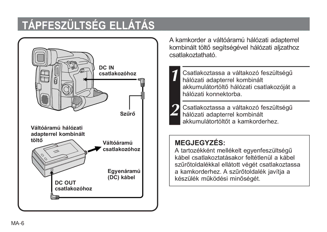 JVC AA-V20EG/EK manual Tápfeszültség Ellátás 