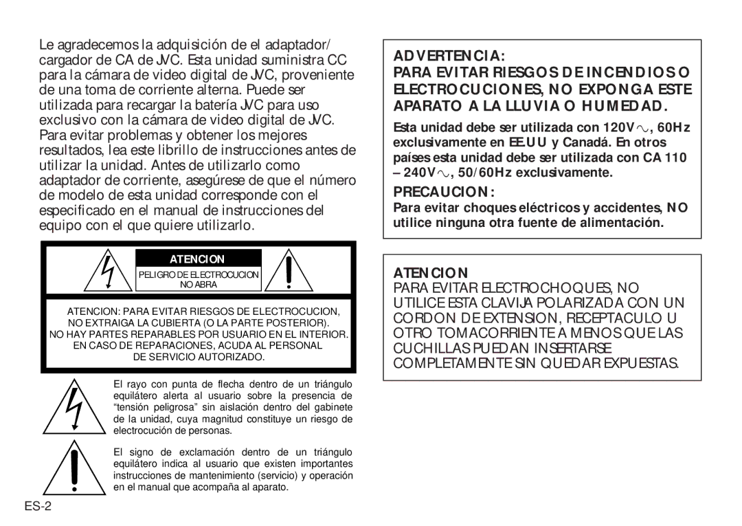 JVC AA V20U manual Precaucion, Atencion 