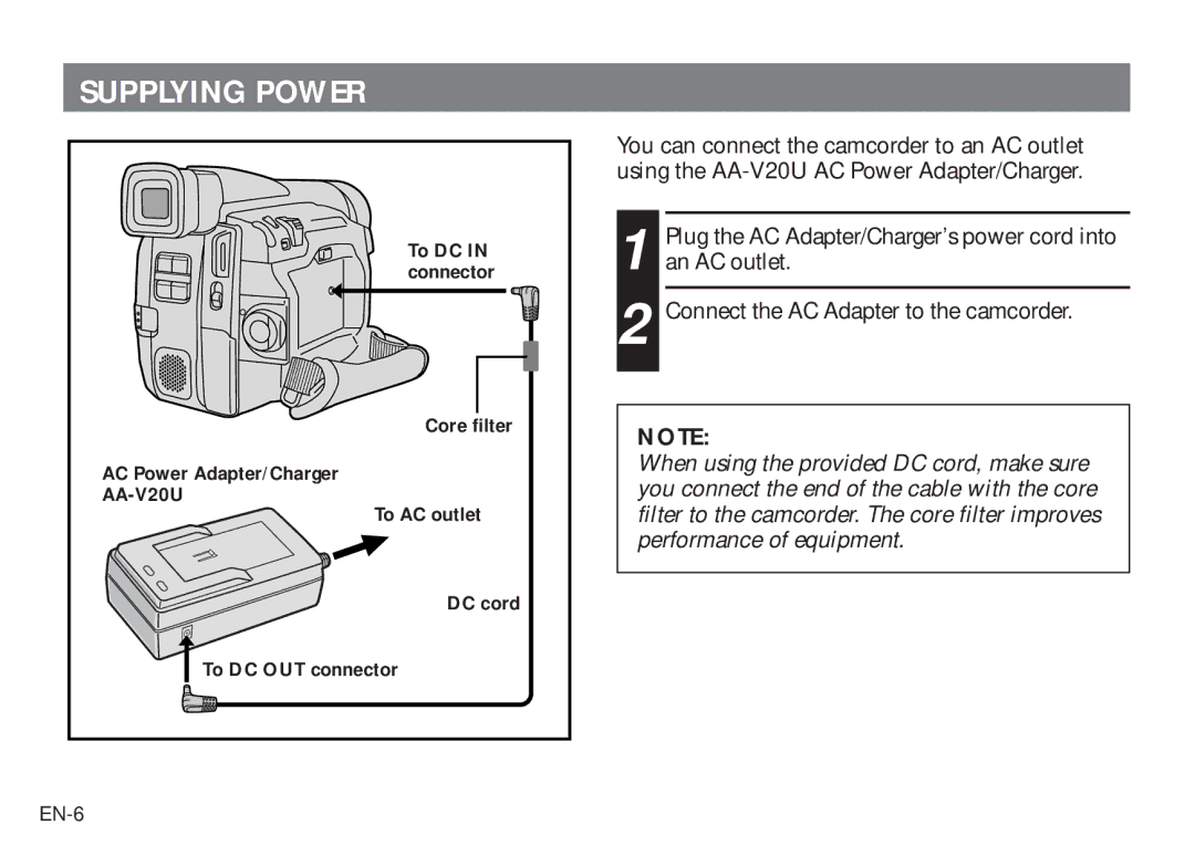 JVC AA V20U manual Supplying Power 