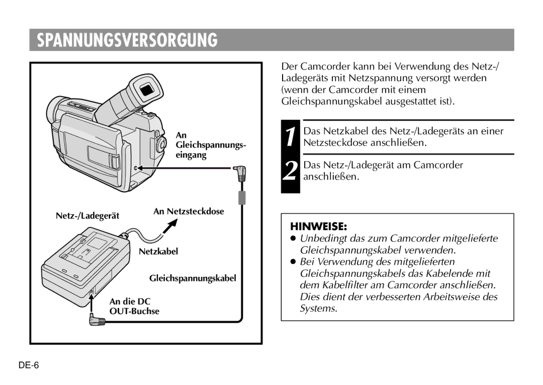 JVC AA-V40EK, AA-V40EG manual Spannungsversorgung, Hinweise 