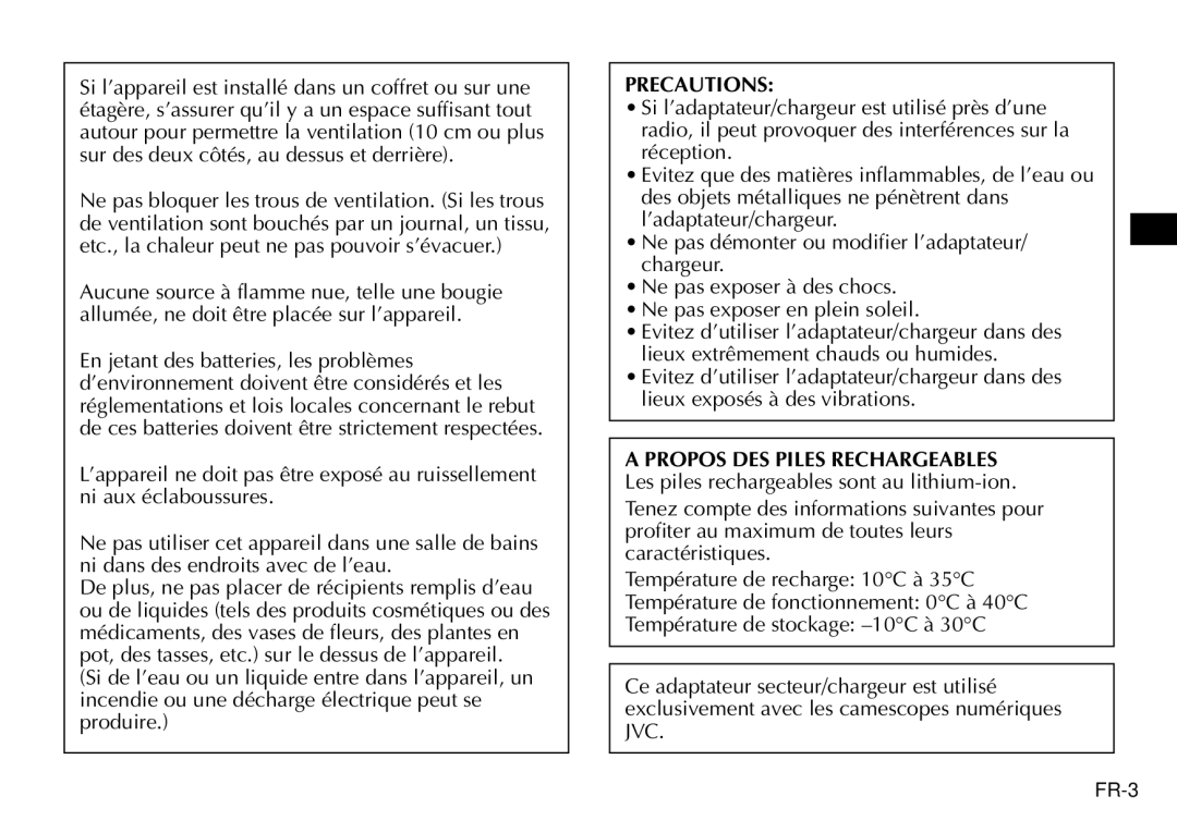 JVC AA-V40EG, AA-V40EK manual Precautions 