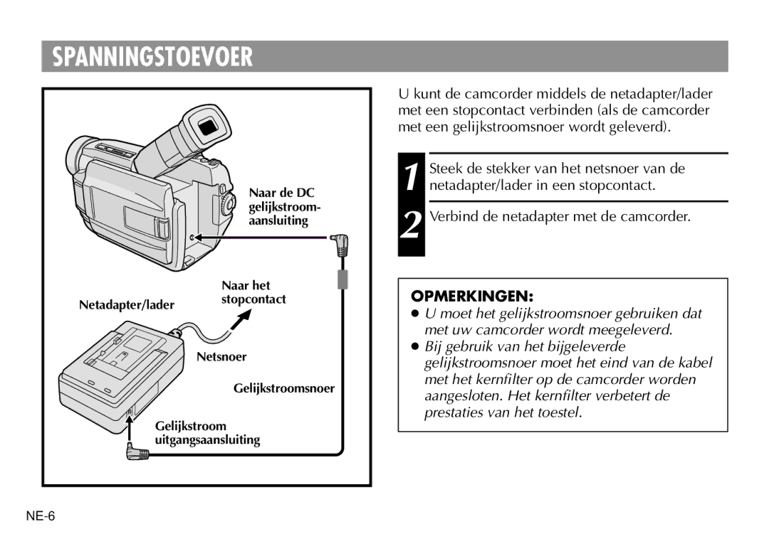 JVC AA-V40EK, AA-V40EG manual Spanningstoevoer 