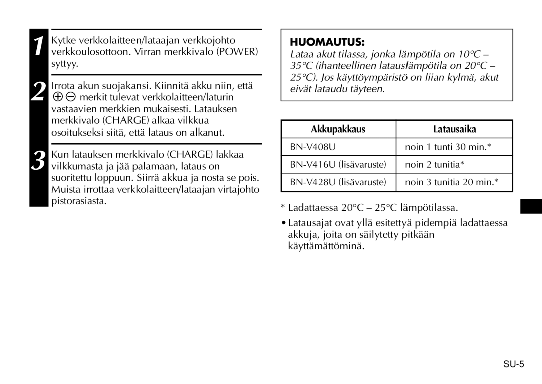 JVC AA-V40EG, AA-V40EK manual Akkupakkaus Latausaika 