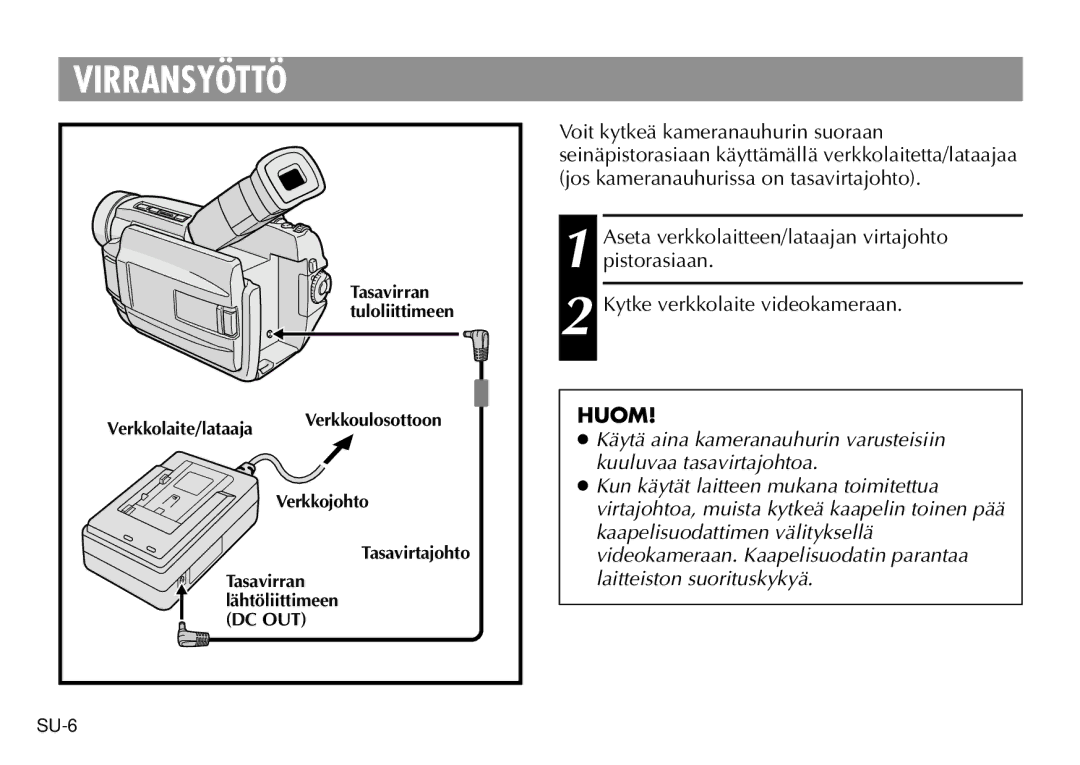 JVC AA-V40EK, AA-V40EG manual Virransyöttö, Voit kytkeä kameranauhurin suoraan 