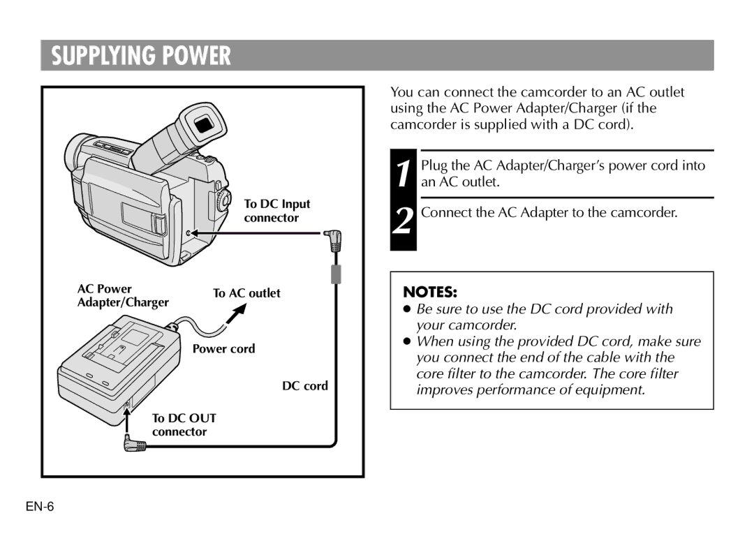 JVC AA-V40EK, AA-V40EG manual Supplying Power 