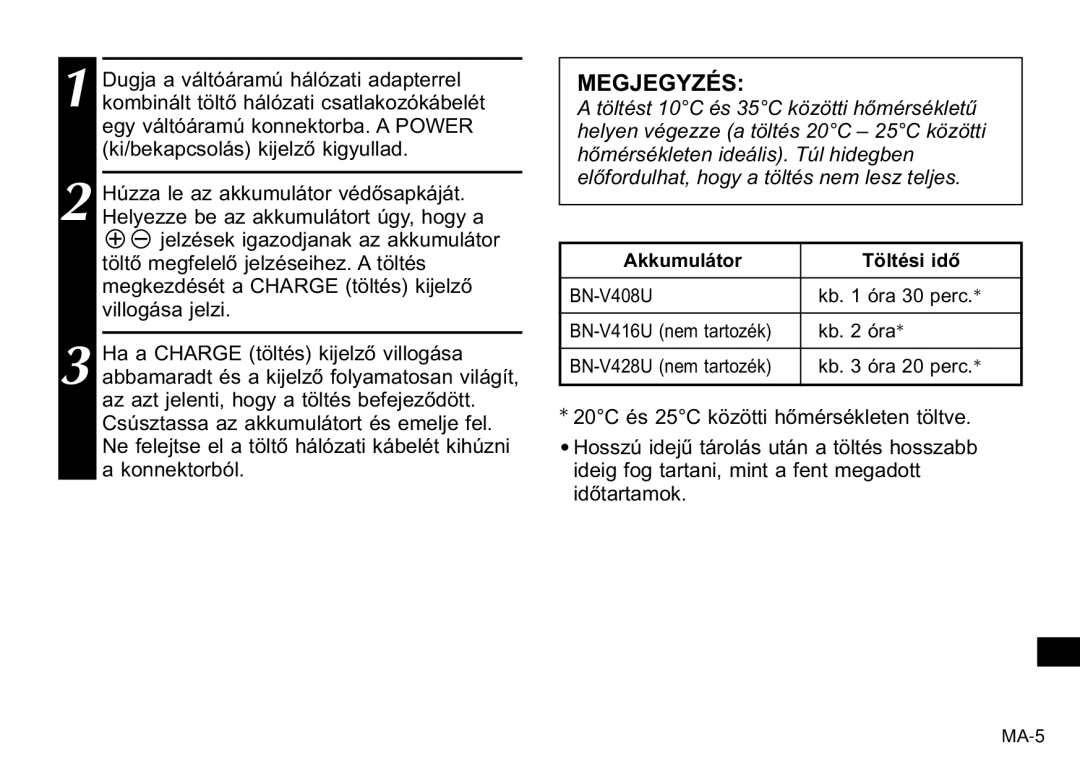 JVC AA-V40EG, AA-V40EK manual Megjegyzés 