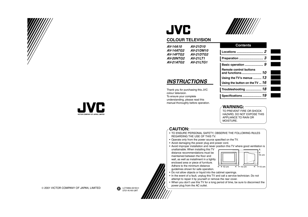 JVC AV-14A10 specifications Remote control buttons, Using the TV’s menus, Troubleshooting Specifications 