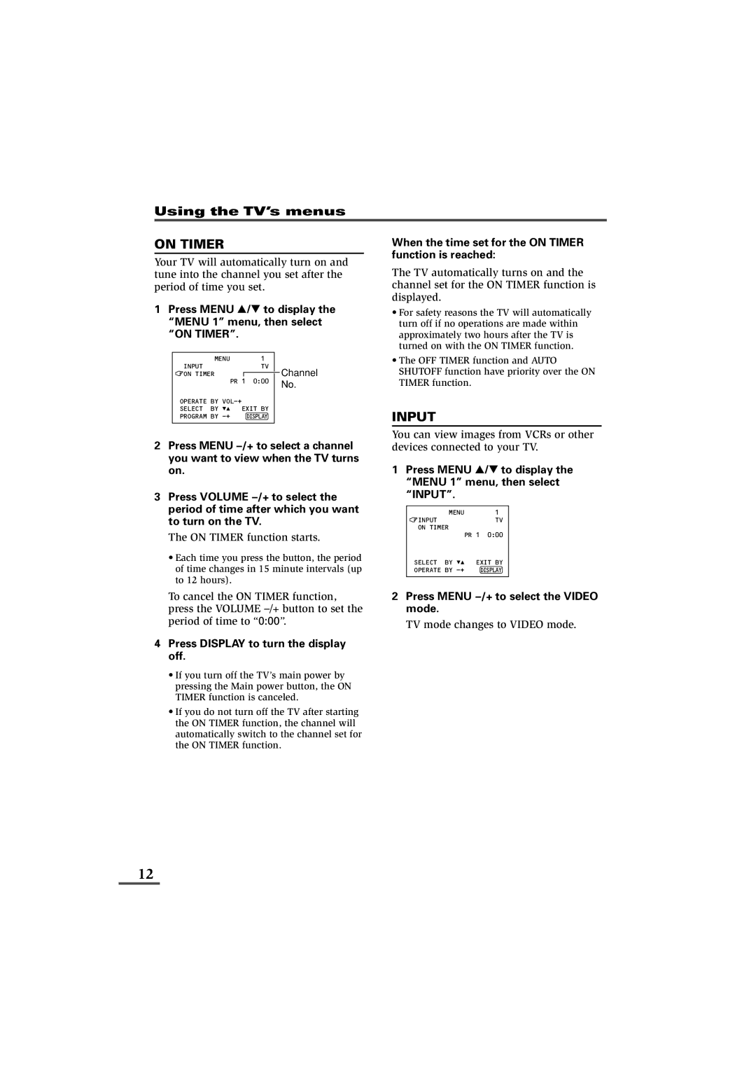 JVC AV-14F43, AV-20N43, AV-21D43 specifications On Timer, Input 