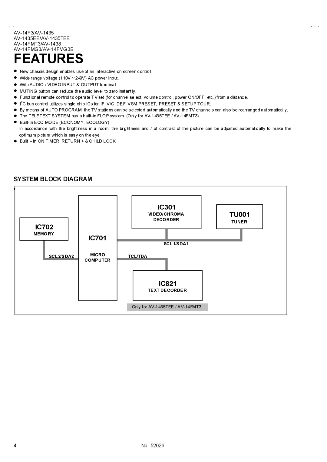 JVC AV-1438, AV-14FMT3, AV-14FMG3B, AV-1435EE, AV-1435TEE, AV-14FMG3/-A, AV-14F3 service manual Features 