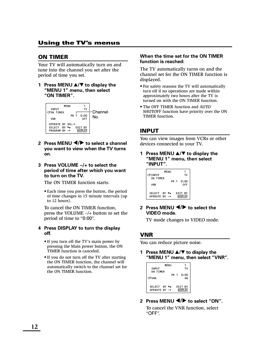 JVC AV-14FMT3, AV-21DMT3, AV-21LMT3 Press Menu T to display, Menu 1 menu, then select, Press Menu / to select on 