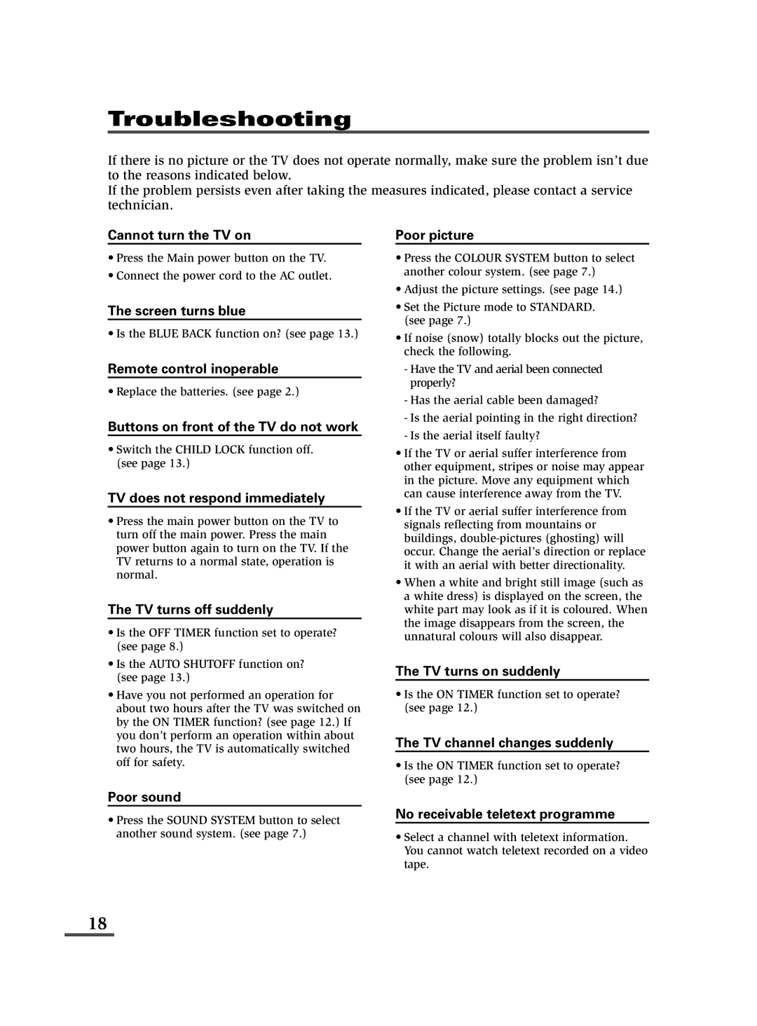 JVC AV-14FMT3, AV-21DMT3, AV-21LMT3 specifications Troubleshooting 