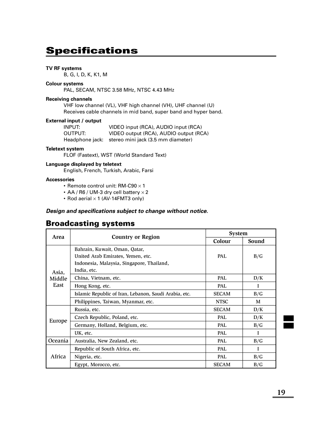 JVC AV-14FMT3, AV-21DMT3, AV-21LMT3 specifications Specifications 