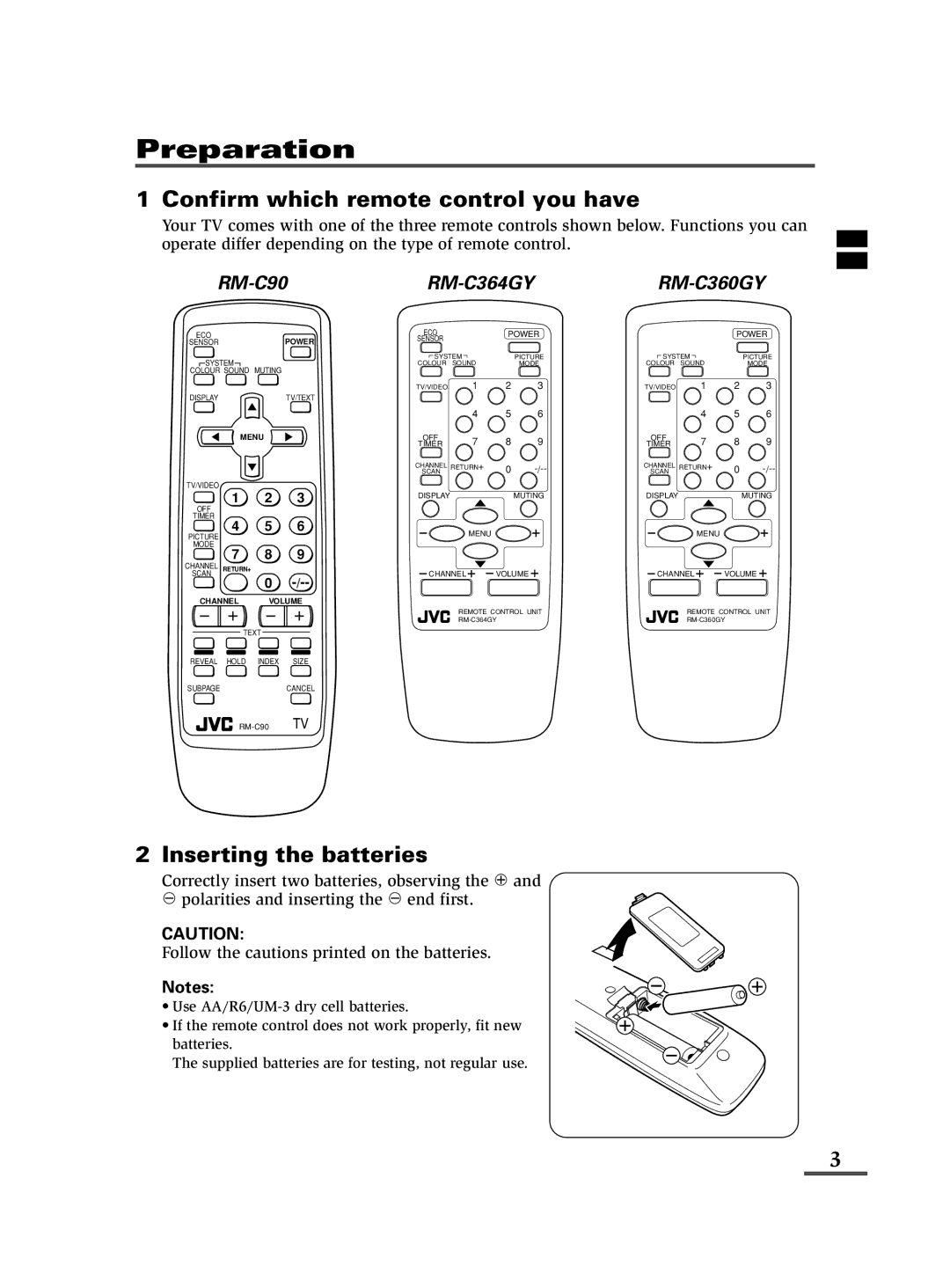 JVC AV-14FMT3, AV-21DMT3, AV-21LMT3 specifications Confirm which remote control you have 