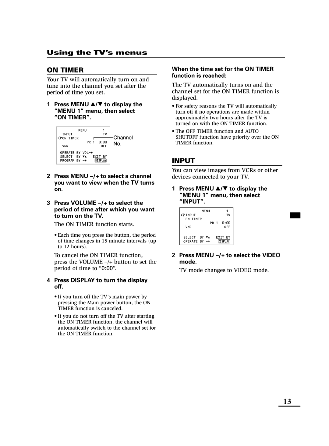 JVC AV-14FMT3, AV-21DMT3, AV-21LMT3 specifications Period of time you set, Press Menu M to select the Video mode 