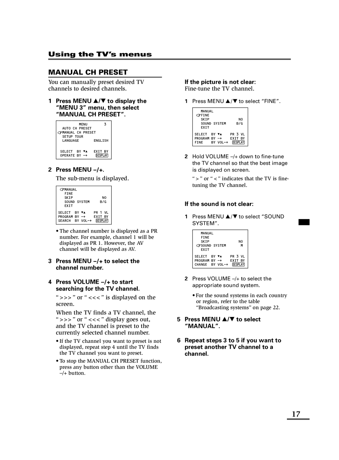 JVC AV-14FMT3, AV-21DMT3, AV-21LMT3 specifications Manual CH Preset 