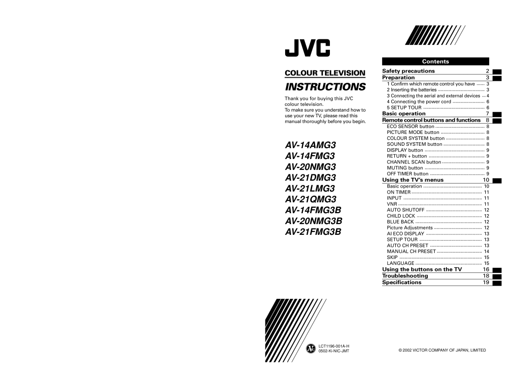 JVC AV-14FMT3, AV-21DMT3, AV-21LMT3 specifications On Timer Input VNR Auto Shutoff Child Lock Blue Back 