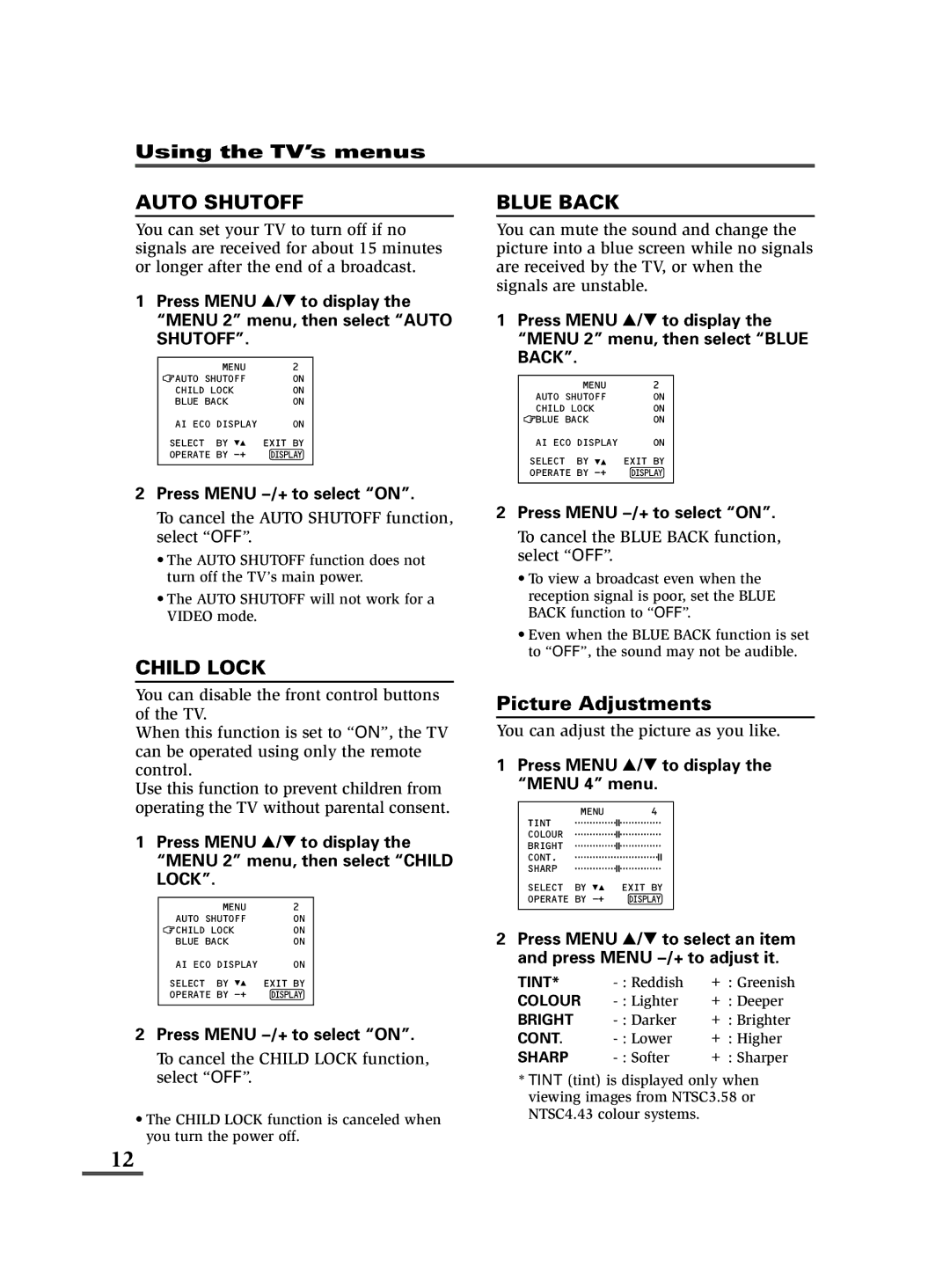 JVC AV-14FMT3, AV-21DMT3, AV-21LMT3 specifications Press Menu Tto display Menu 2 menu, then select Child Lock 