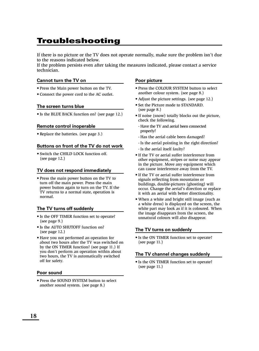 JVC AV-14FMT3, AV-21DMT3, AV-21LMT3 specifications Troubleshooting 