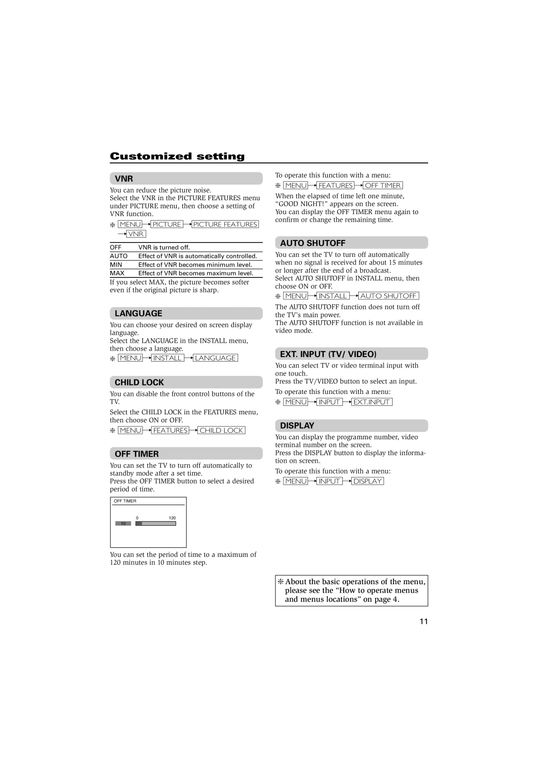 JVC AV-14FN15 specifications Customized setting 