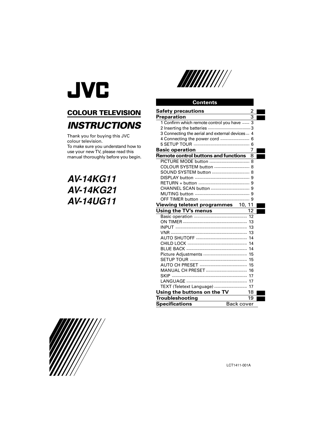 JVC AV-14KG11, AV-14KG21, AV-14UG11 specifications Instructions 