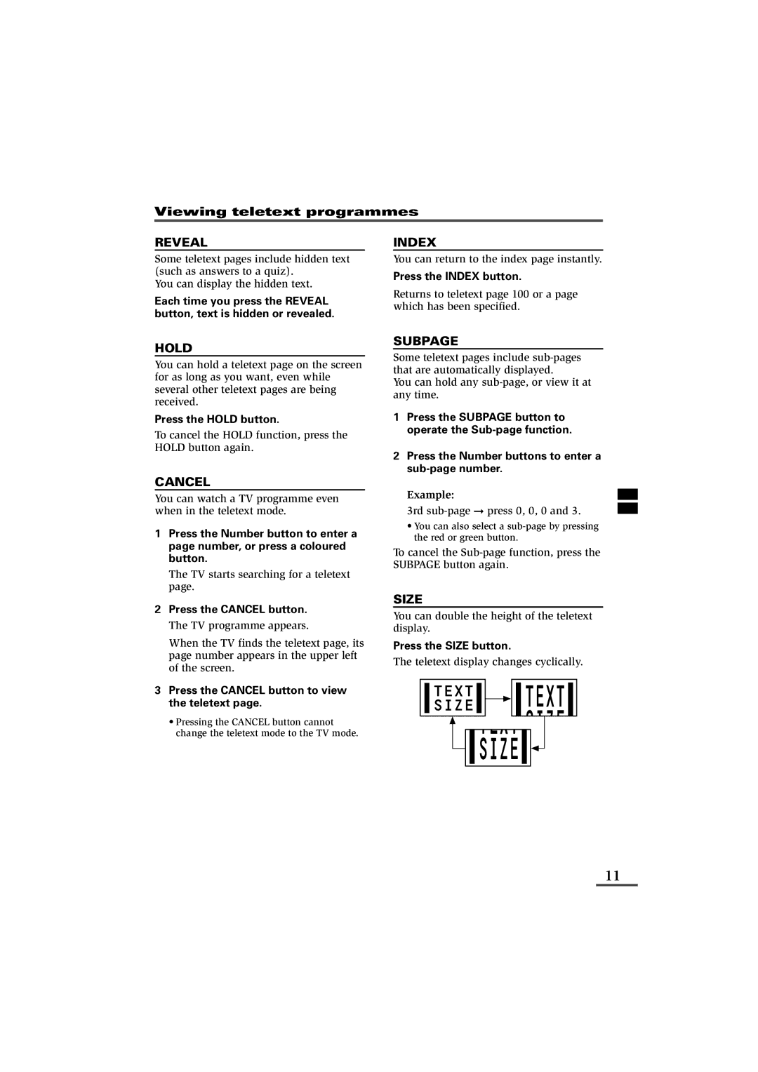 JVC AV-14KG11, AV-14KG21, AV-14UG11 specifications Viewing teletext programmes 