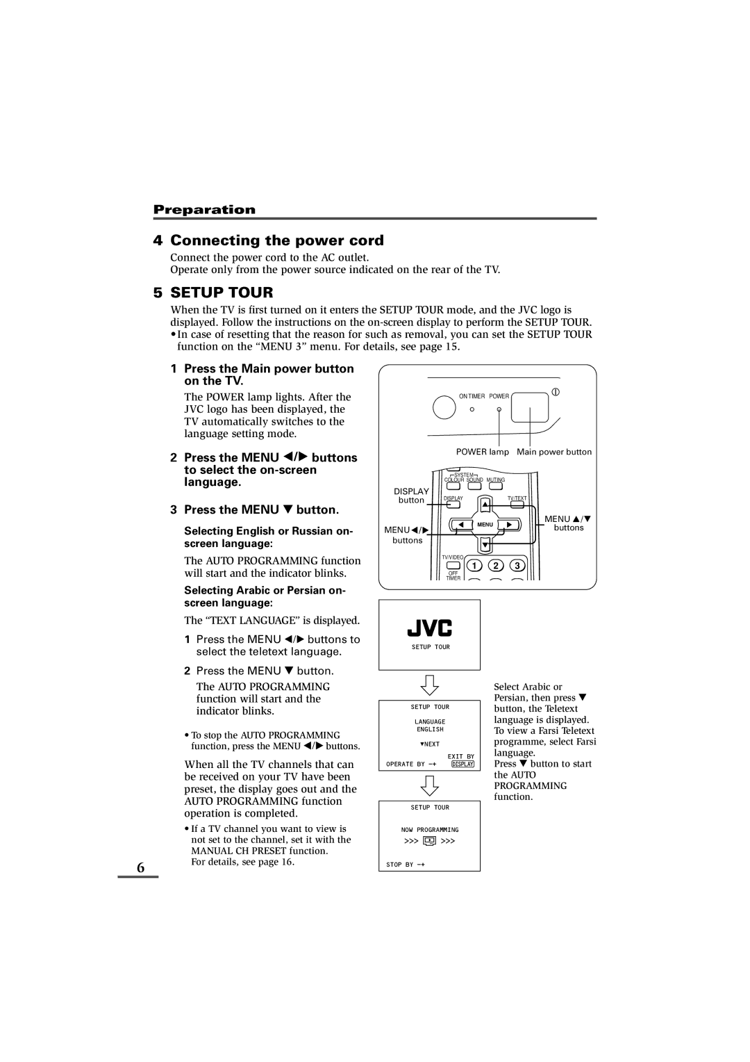 JVC AV-14KG11, AV-14KG21, AV-14UG11 specifications Connecting the power cord, Press the Main power button, On the TV 