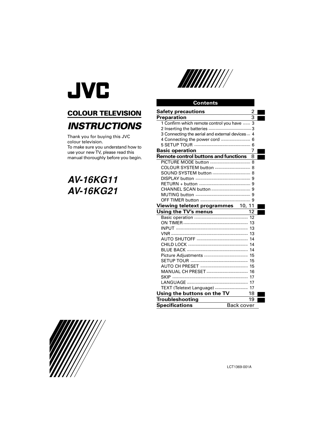 JVC AV-16KG21, AV-16KG11, LCT1369-001A specifications Instructions 