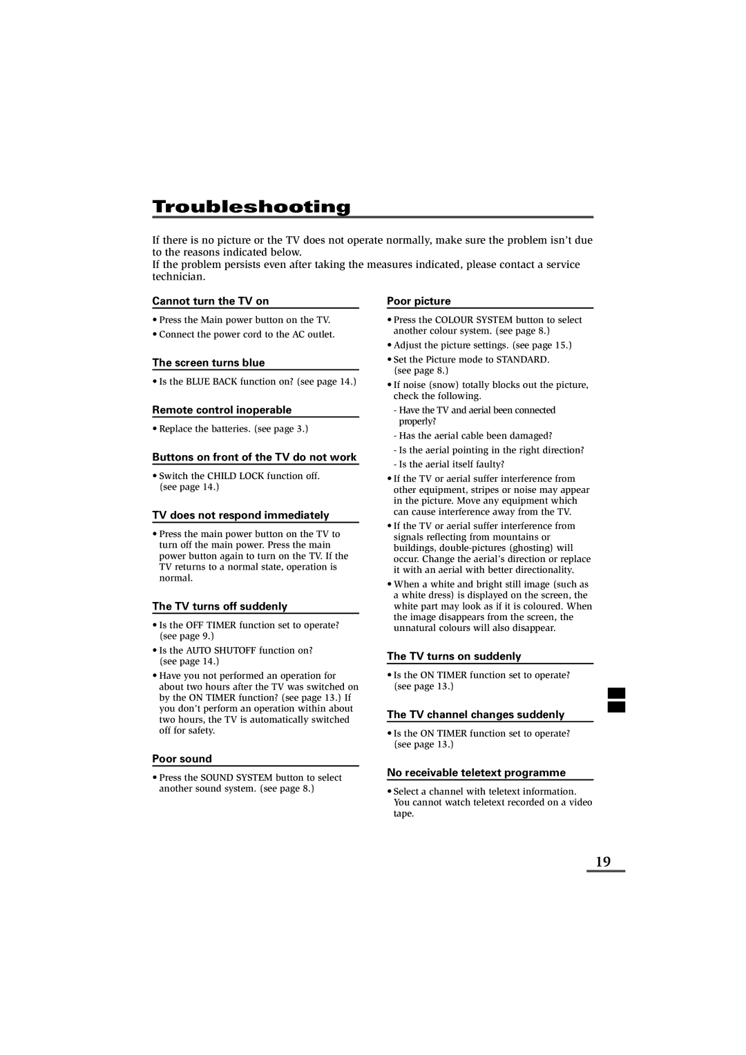 JVC AV-16KG21, AV-16KG11, LCT1369-001A specifications Troubleshooting 