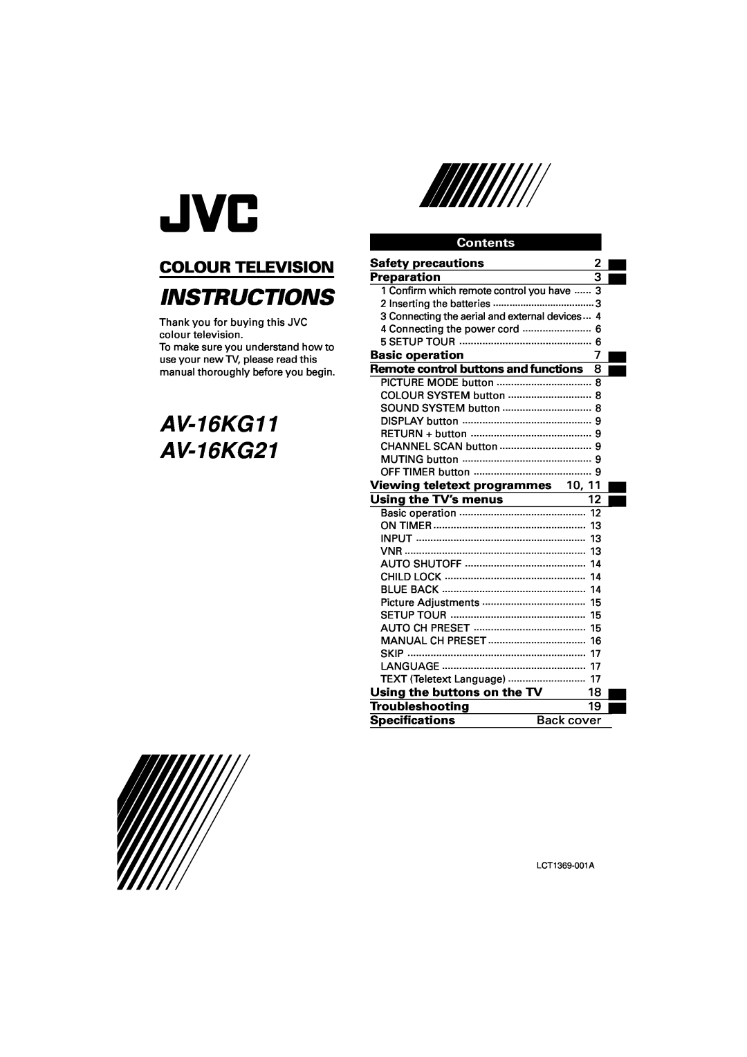 JVC AV-16KG21 specifications Safety precautions, Preparation, Basic operation, Remote control buttons and functions 