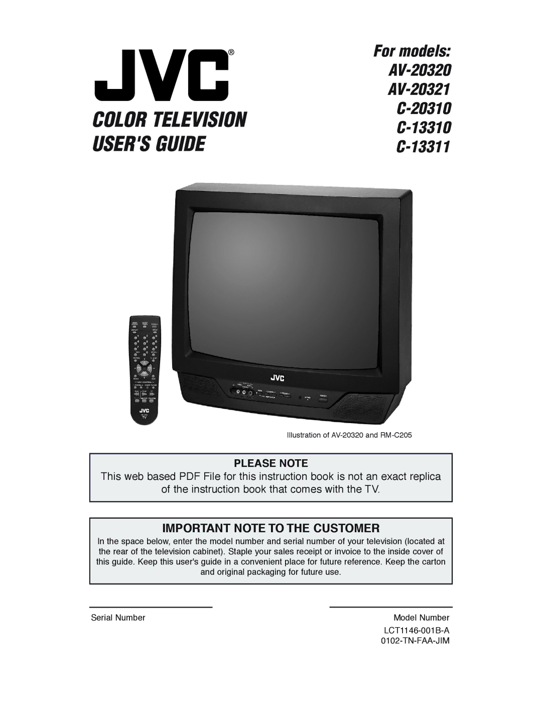 JVC AV 20321, AV 20320, AV-20320, AV-20321, C-20310, C-13310, C-13311 manual Color Television Users Guide 