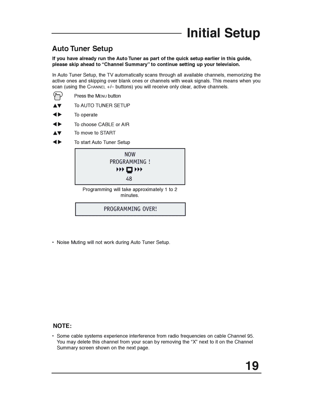 JVC AV-20320, AV-20321, C-20310, C-13310, C-13311, AV 20321, AV 20320 manual Initial Setup, Auto Tuner Setup 