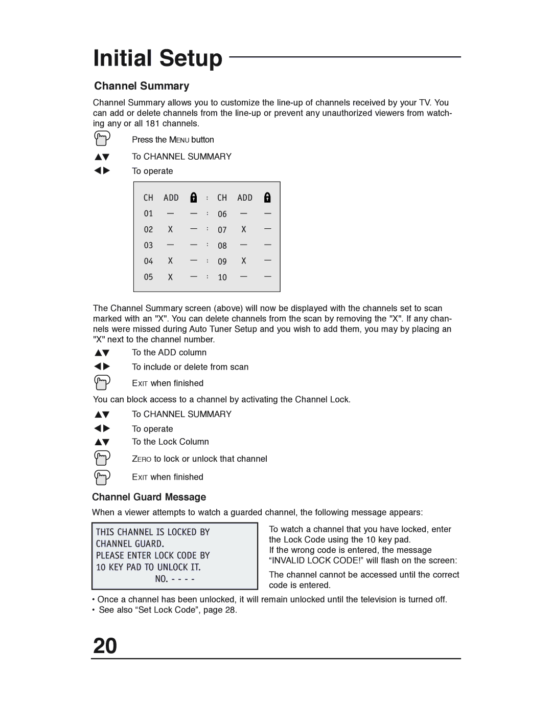 JVC AV 20321, AV 20320, AV-20320, AV-20321, C-20310, C-13310, C-13311 manual Channel Summary, Ch Add 