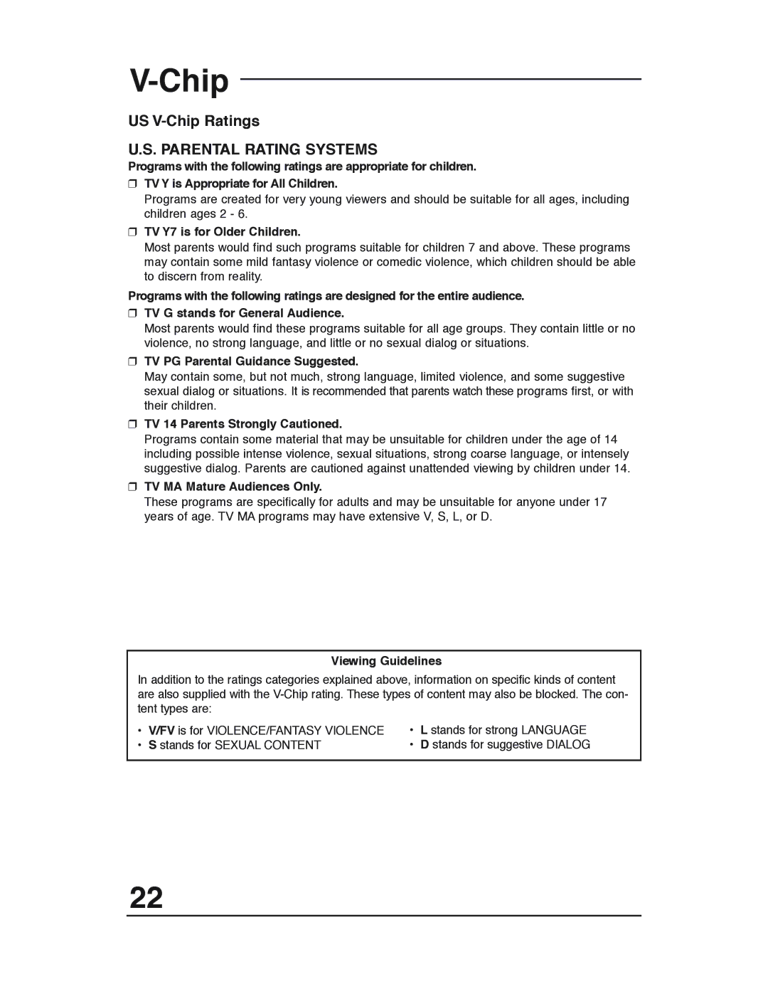 JVC AV 20321, AV 20320, AV-20320, AV-20321, C-20310, C-13310, C-13311 manual US V-Chip Ratings 