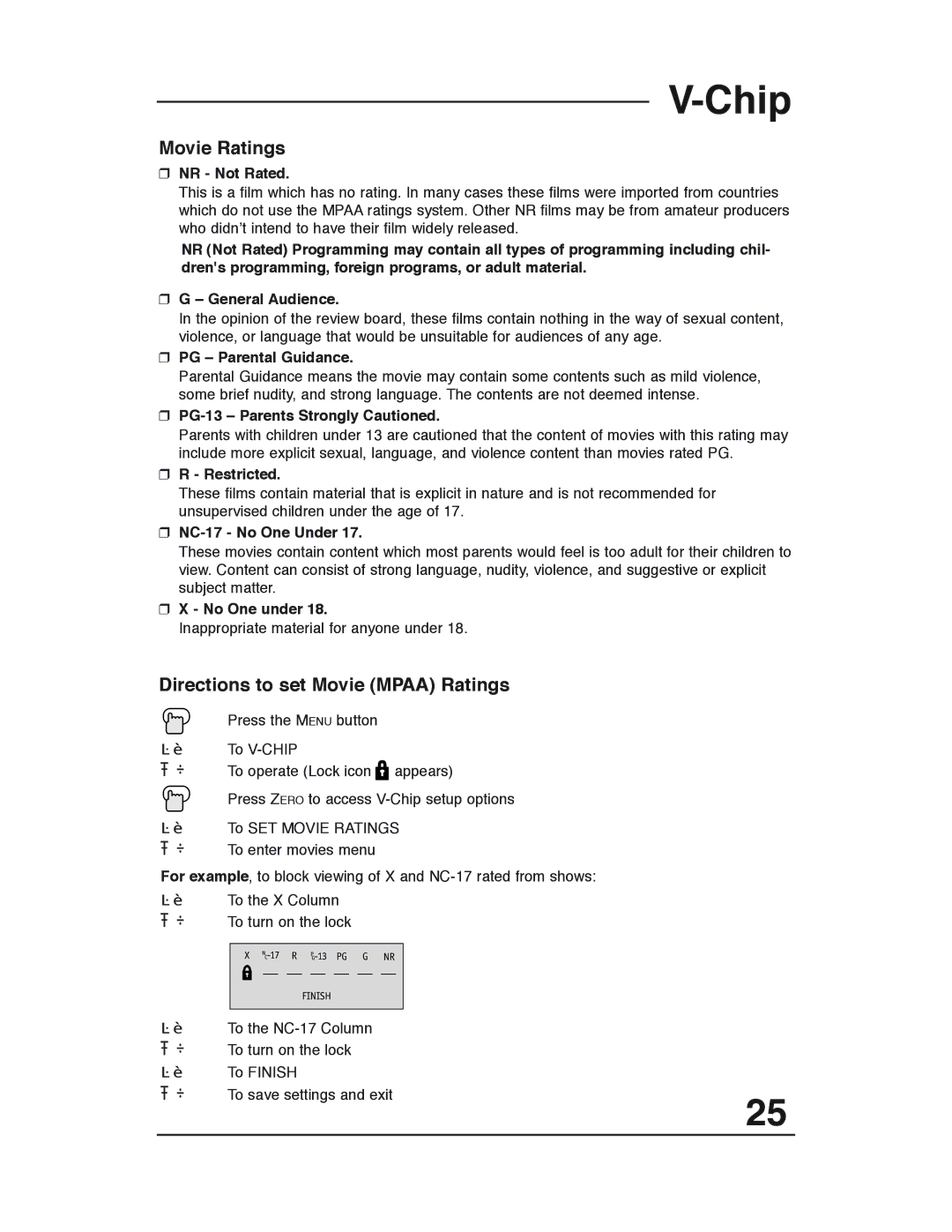 JVC C-13311, C-13310, AV 20321, AV 20320 manual Movie Ratings, Directions to set Movie Mpaa Ratings 