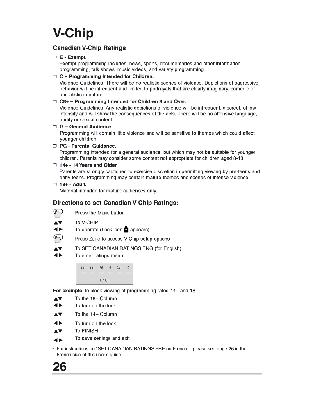 JVC C-13310, C-13311, AV 20321, AV 20320 manual Directions to set Canadian V-Chip Ratings 