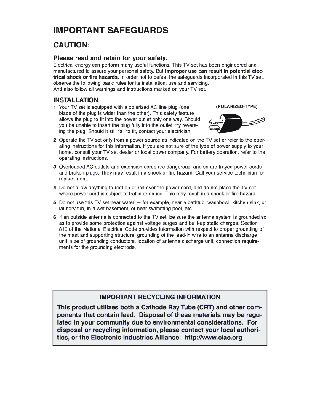 JVC AV 20320, C-13311, C-13310, AV 20321 manual Important Safeguards, Please read and retain for your safety 