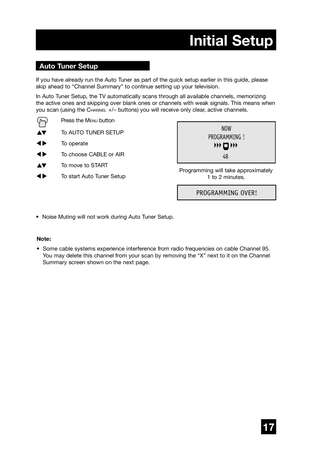 JVC AV 20420, AV-20420, AV-20421 manual Initial Setup, Programming Over 