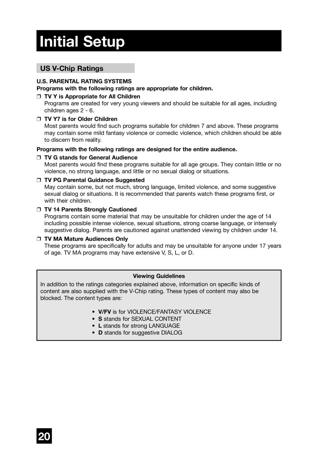 JVC AV-20420, AV-20421, AV 20420 manual US V-Chip Ratings 