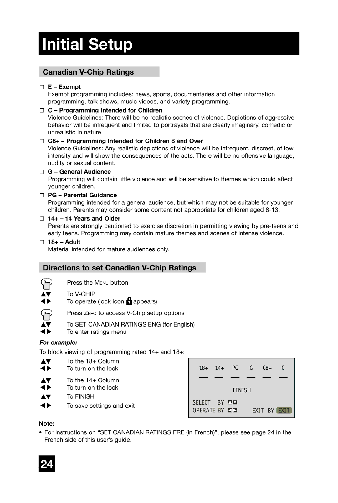 JVC AV-20420, AV-20421, AV 20420 manual Directions to set Canadian V-Chip Ratings 