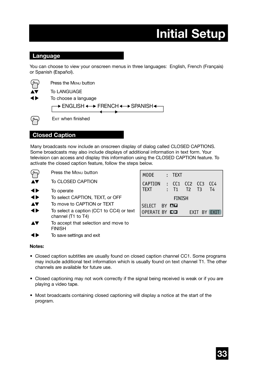 JVC AV 20420, AV-20420, AV-20421 manual Language, Closed Caption 